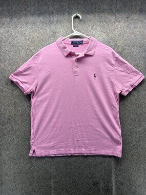 Polo Ralph Lauren Polo Shirt Mens L Pink Solid Pony Logo Custom Slim Fit Casual